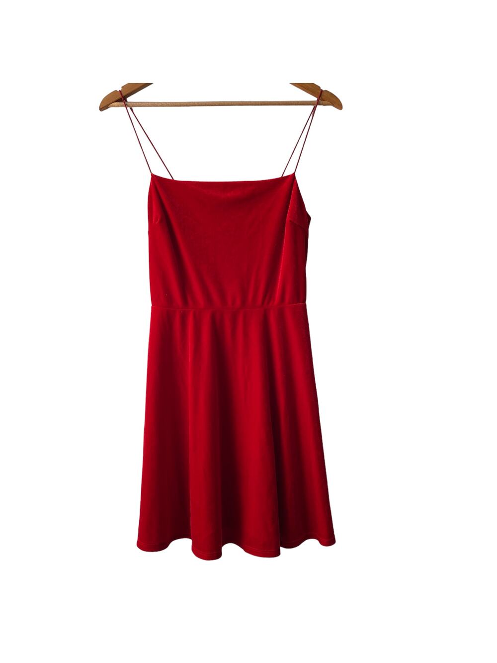 Urban Outfitters Red Cami Strap Velvet Pull Over Dress w Elastic back - Jr M